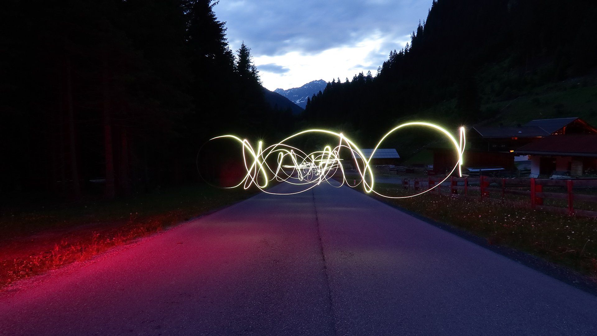 light trail over empty road